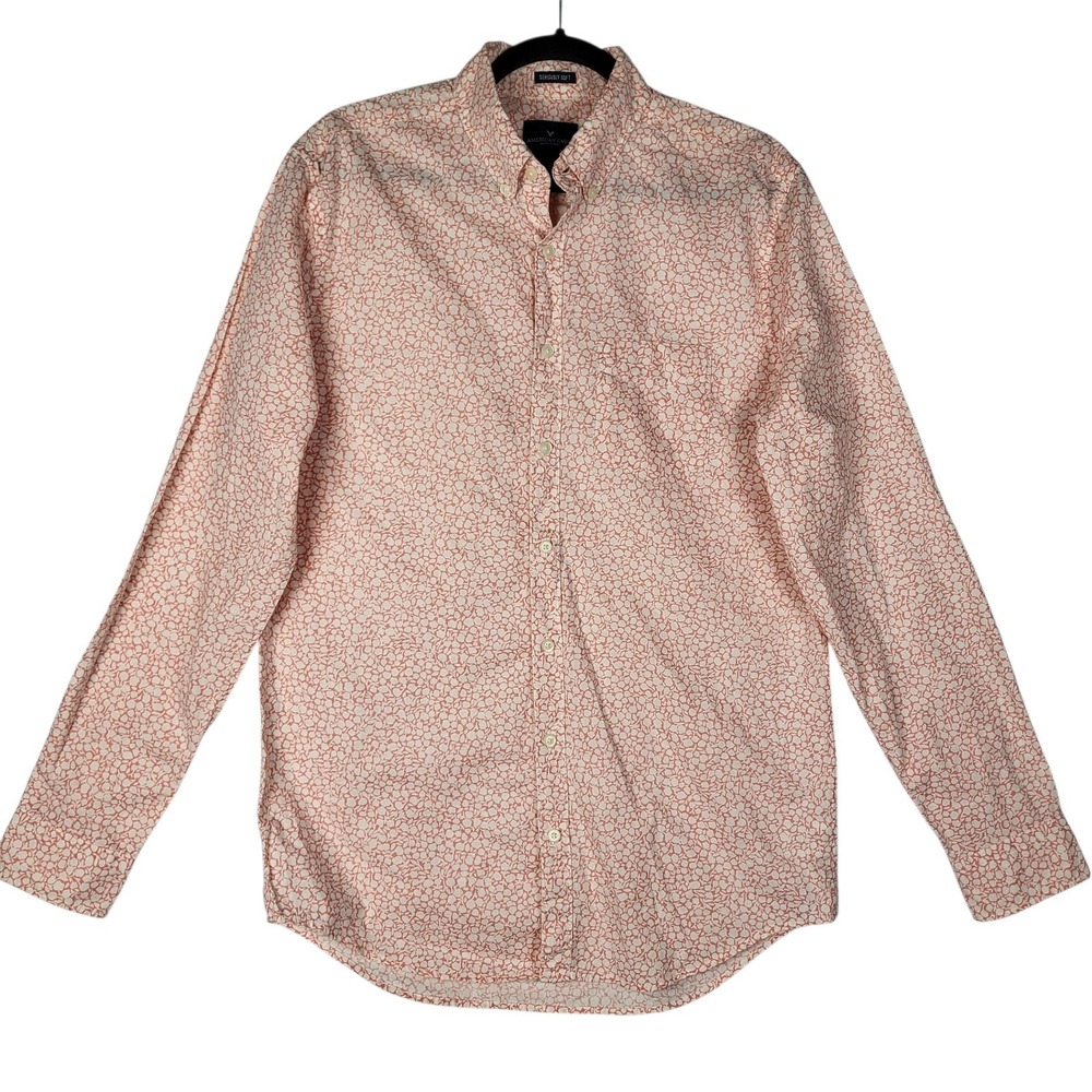 American Eagle Seriously Soft Button Up Shirt Women's Medium Tall Pink Floral